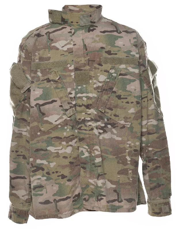 Woodland Camouflage Print U.S Army Military Jacket - XL A-Line Jacket Boat Neck Shawl Collar Woodland Camouflage Print U.S Army Military Jacket - XL A-Line Jacket Boat Neck Shawl Collar
