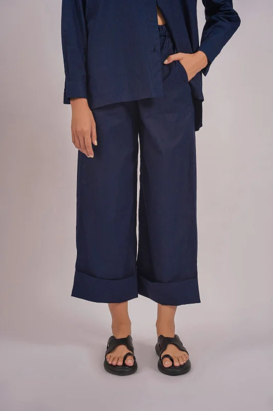 POPLIN TURN UP PANTS Chic Wool Trousers