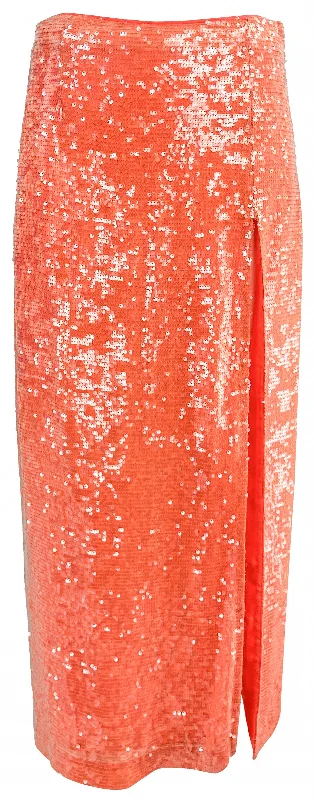 LaPointe High Slit Sequin Skirt in Coral modal blend skirt