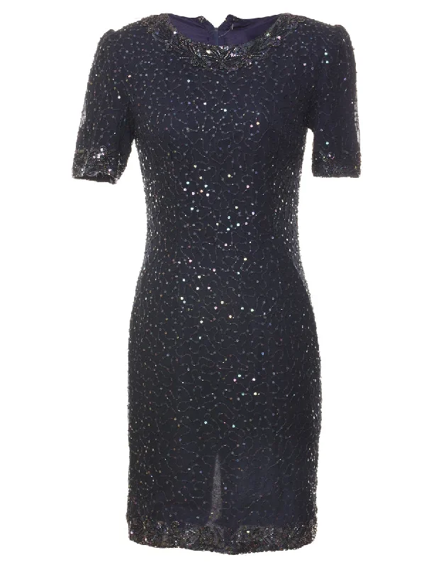 Navy Sequined Party Dress - S Tunics Silk luxurious