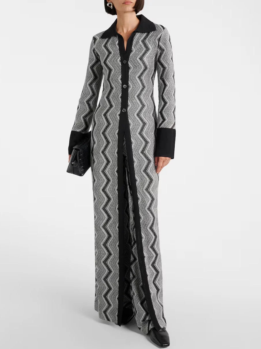 Long Knit Zig Zag Lamé Cardigan Dress Sequined Glittery Shiny