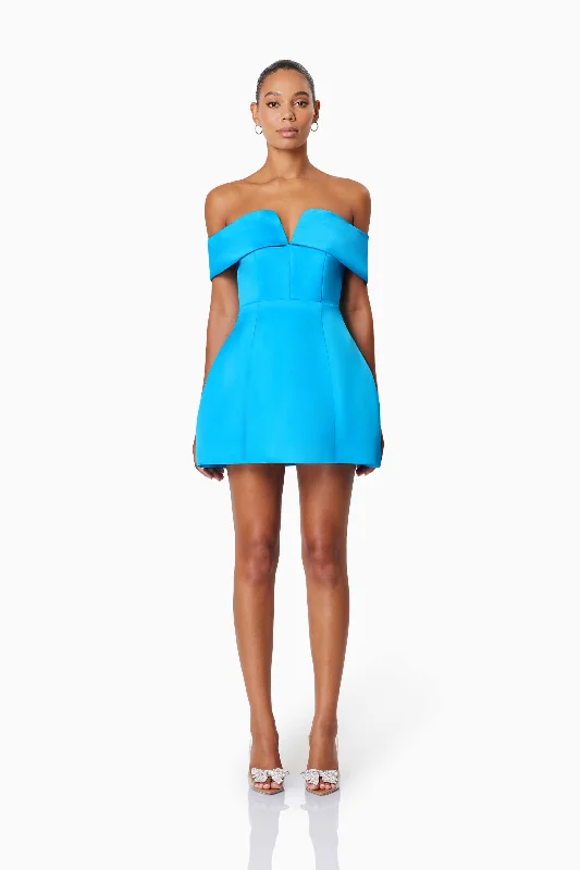 Alice Off Shoulder Mini Party Dress in Blue Off-the-shoulder Chic Trendy