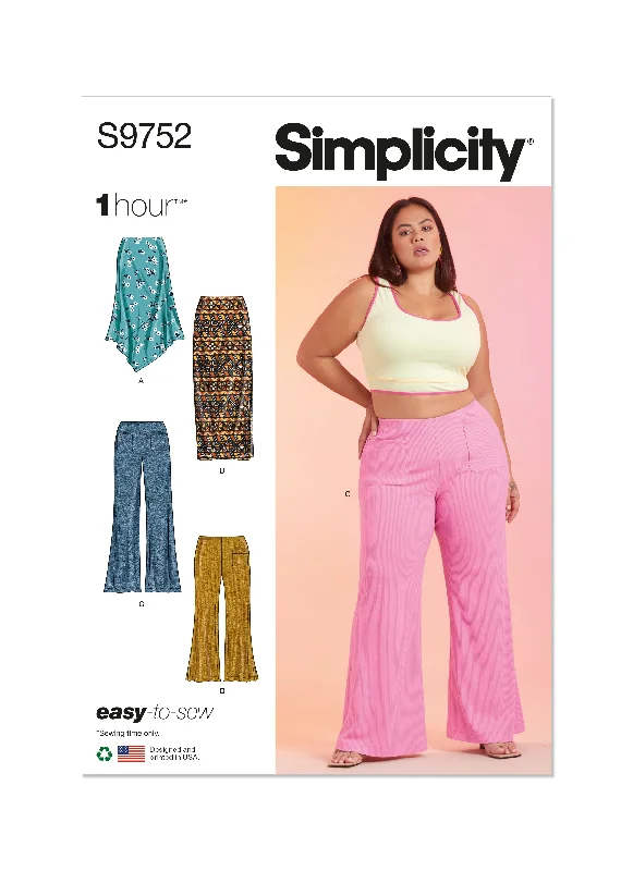 Simplicity Pattern S9752 Women's Knit Skirts and Pants in Two Lengths High-Waist Jogger Pants