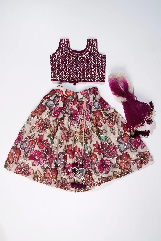 Girls Mirror Work Choli with Digital Printed Georgette Skirt for Stylish Festive Look tulle skirt dreamy