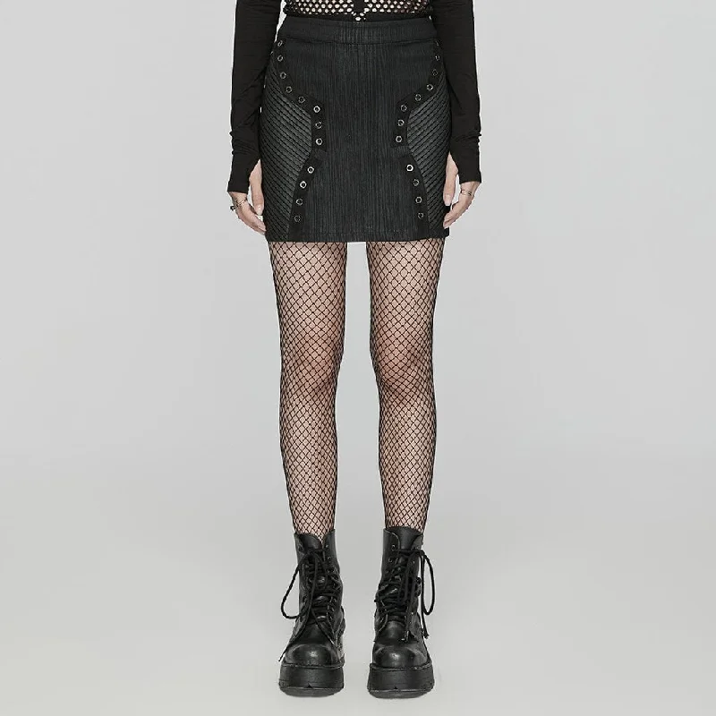 Women's Punk Pleated Eyelet Skirt tiered skirt playful