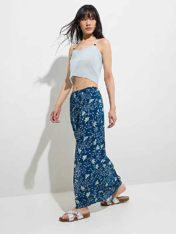 Bombay Paisley Indigo Floral Patterned Mid-Rise Skirt cashmere skirt fine