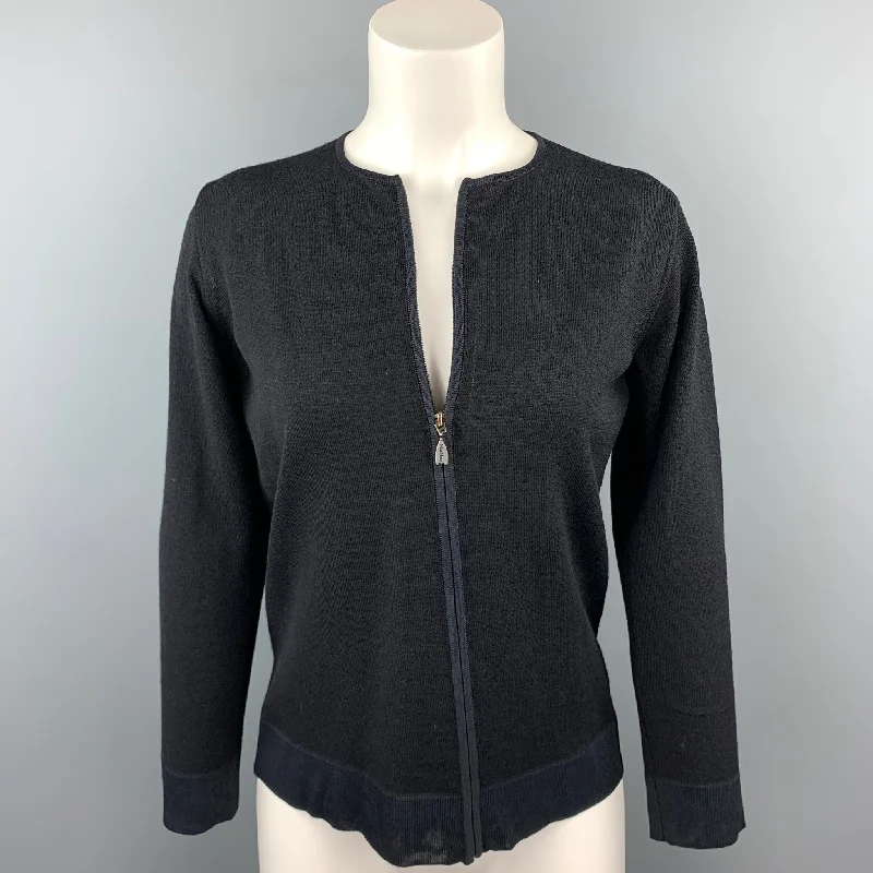 MAX MARA Size S Black Knitted Virgin Wool Blend Cardigan Tailored Straight A-Line