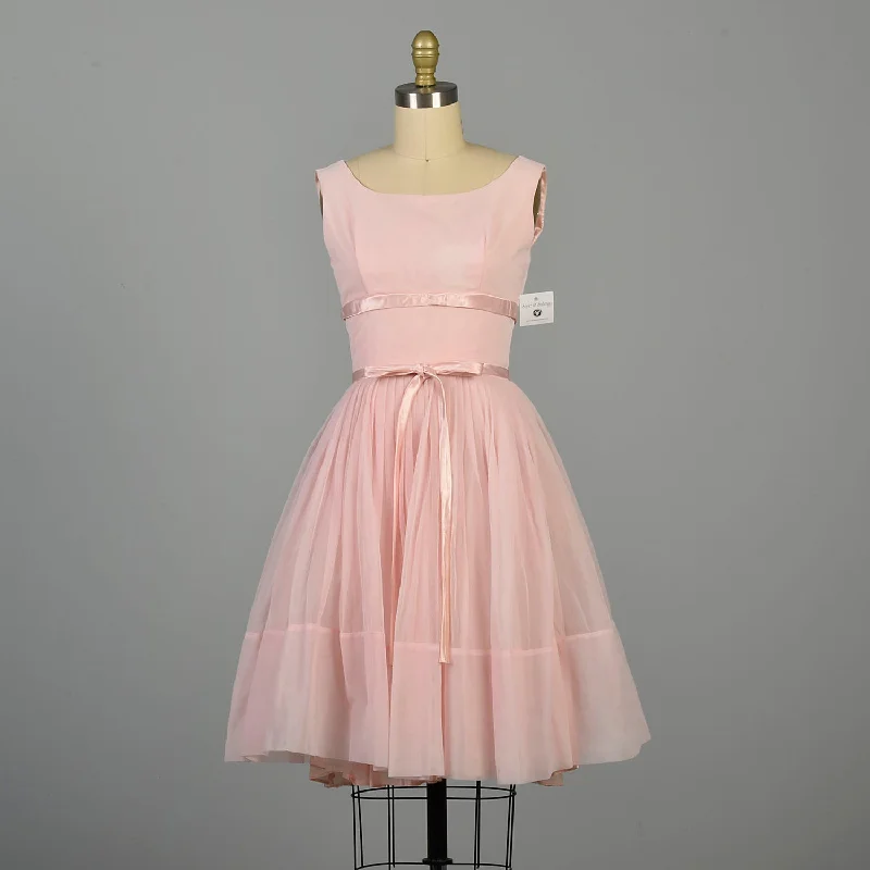 XXS 1950s Fit and Flare Dress Pink Sleeveless Barbie Party Dress Chiffon Maxi Beach