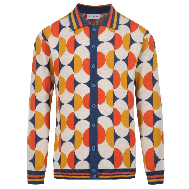 Men's Retro Geometric Pattern Cardigan Vintage 70s Style Long Sleeve Knitwear Fleece Cardigan Nylon Polyester