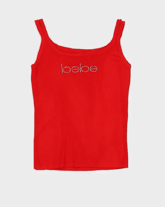Y2K 00s Bebe Red Diamante Tank Top - S/M adorable tank top