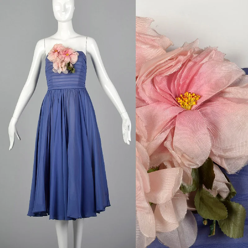 1950s Periwinkle Blue Chiffon Party Dress Tunics Denim casual