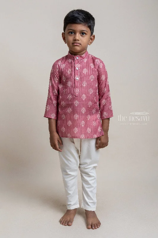 Adorable Maroon Baroque Printed Kurta And Pant For Little Boys Trendy Wide-Leg Pants