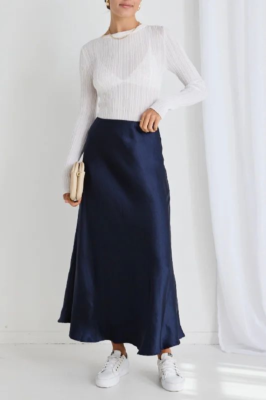 Haven Midnight Satin Bias Cut Maxi Skirt button skirt front