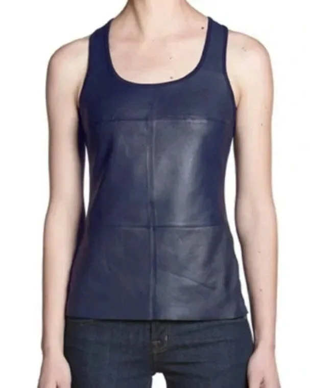 "Fonda" Faux Leather Tank lemon yellow tank
