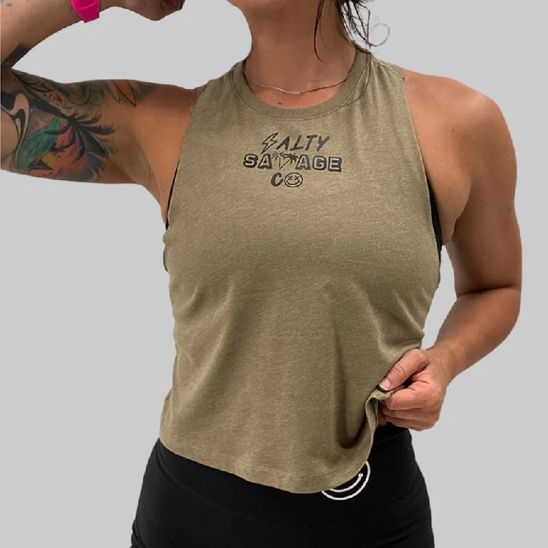 Salty Savage Ladies "90's Logo" Flowy Crop Tank | Micro halter tank top