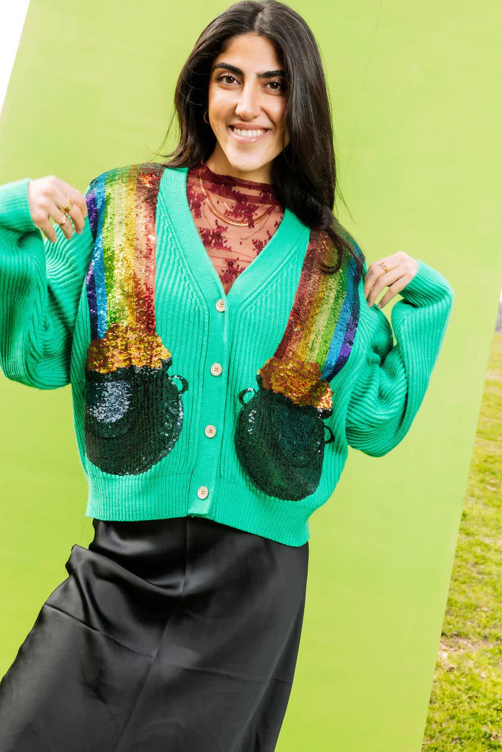 Green Pot Of Gold Cardigan Cable Knit Ribbed Knit Lace Knit