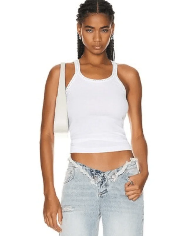 Crystal Embellished Ribbed Cotton-Jersey Tank lounge tank top