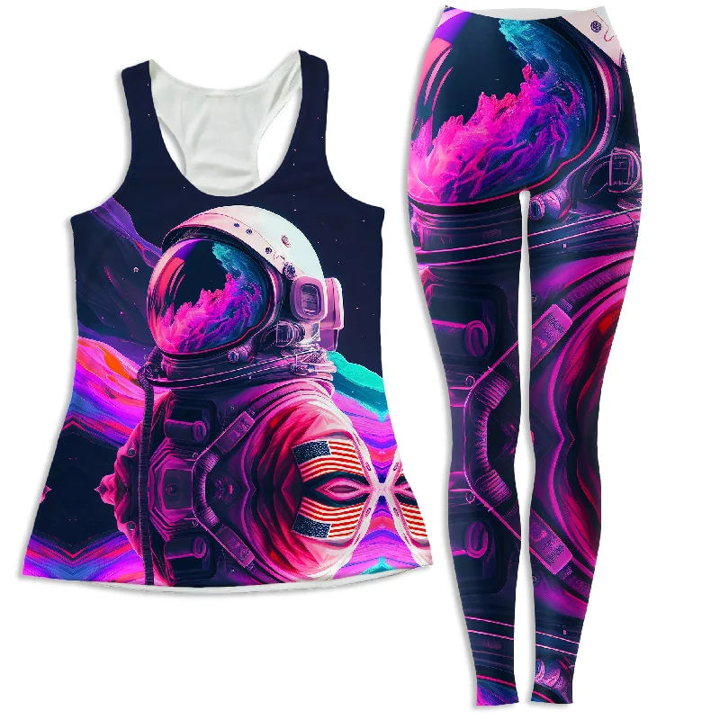 Synthwave Astronaut Women's Tank and Leggings Combo lavender tank top
