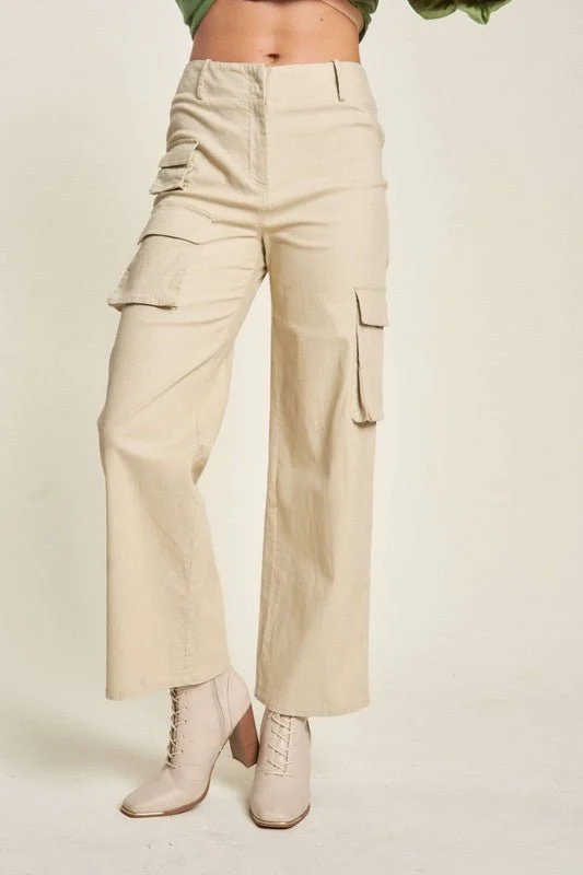 Womens Flap Pocket Mid Rise Cargo Pants Sleek Black Pants