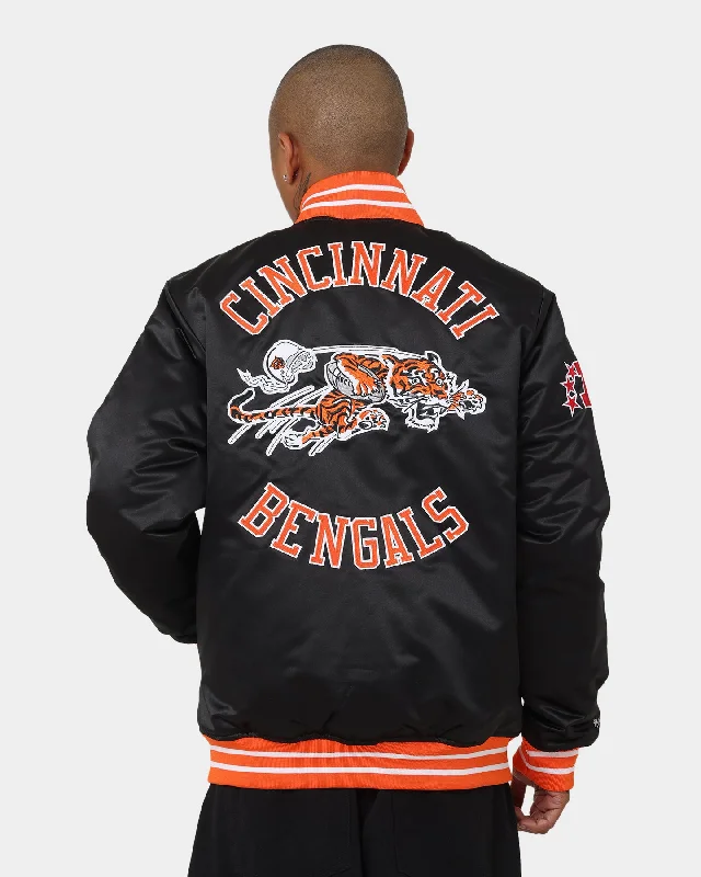 Mitchell & Ness Cincinatti Bengals Heavyweight Satin Jacket Black Notch Collar Peter Pan Collar Cowl Neck Mitchell & Ness Cincinatti Bengals Heavyweight Satin Jacket Black Notch Collar Peter Pan Collar Cowl Neck