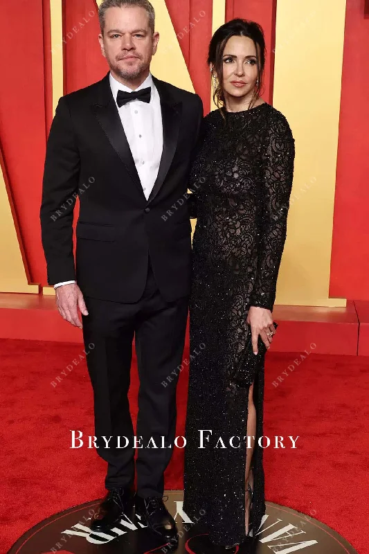 Luciana Barroso Black Lace 2024 Oscars After Party Dress Tunics Running lightweight