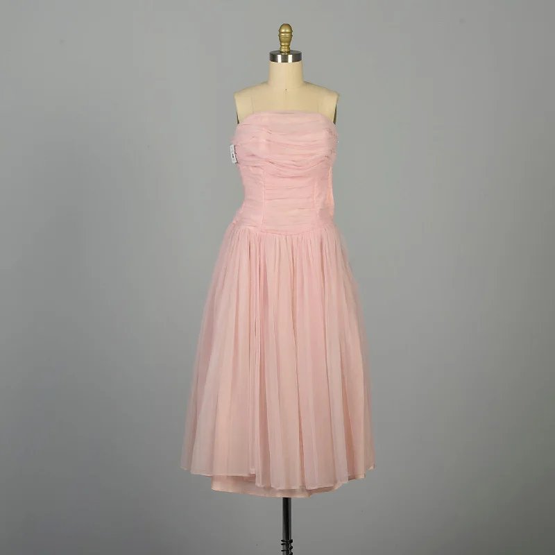 XXS 1950s Pink Party Dress Ruched Barbie Strapless Off-the-shoulder Bohemian Festive XXS 1950s Pink Party Dress Ruched Barbie Strapless Off-the-shoulder Bohemian Festive