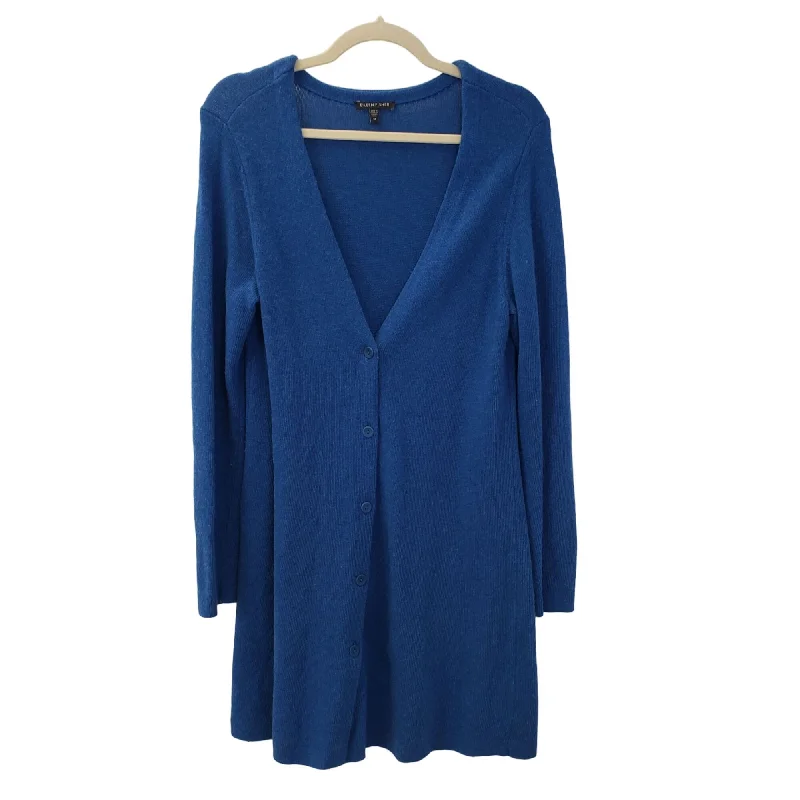 Eileen Fisher Wool & Cashmere Blend Longline Cardigan Sweater Size Medium Mesh Blend Leather Blend Suede Blend
