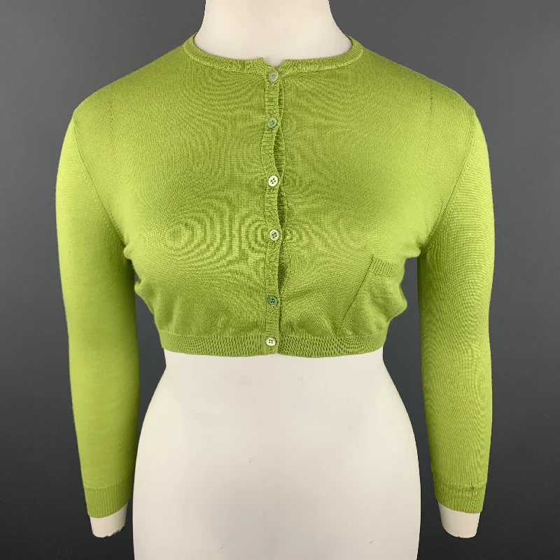 VALENTINO Size L Lime Green Wool Blend Cropped Cardigan Plaid Cardigan Polka Dot Checkered VALENTINO Size L Lime Green Wool Blend Cropped Cardigan Plaid Cardigan Polka Dot Checkered