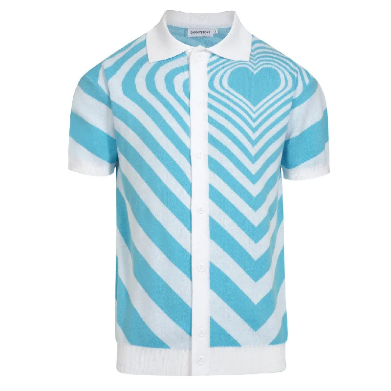Men's blue striped jacquard cardigan top Transparent Opaque Sheer