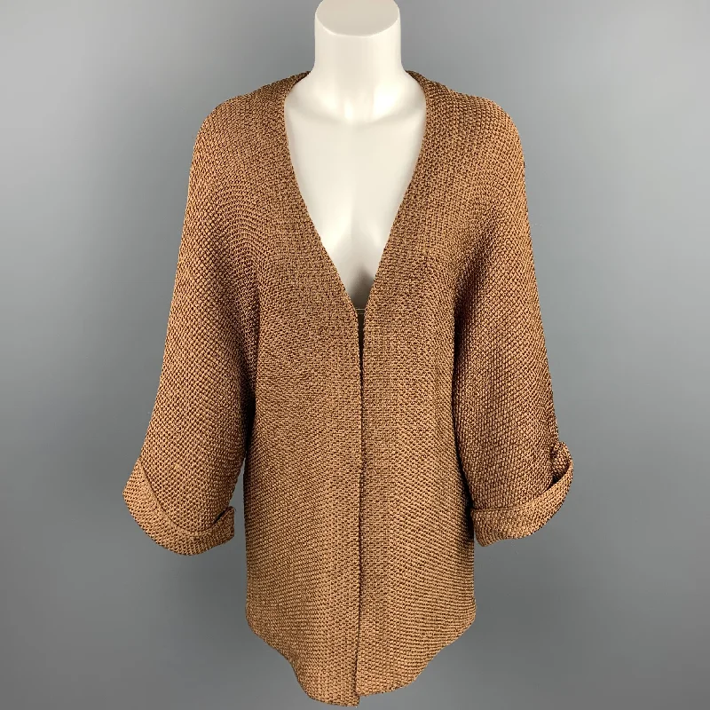 RALPH LAUREN Size S Copper Knitted Textured Silk Open Front Cardigan Lightweight Heavyweight Midweight