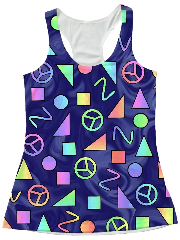 Retro Shapes Peace Symbols Blue Women's Tank scoop neck tank