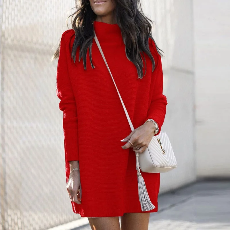 Winter Turtleneck Warm Straight Dress Casual Long Sleeve Loose Party Dress Autumn Simple Solid Color Mini Dress Vestidos Tunics Versatile functional Winter Turtleneck Warm Straight Dress Casual Long Sleeve Loose Party Dress Autumn Simple Solid Color Mini Dress Vestidos Tunics Versatile functional