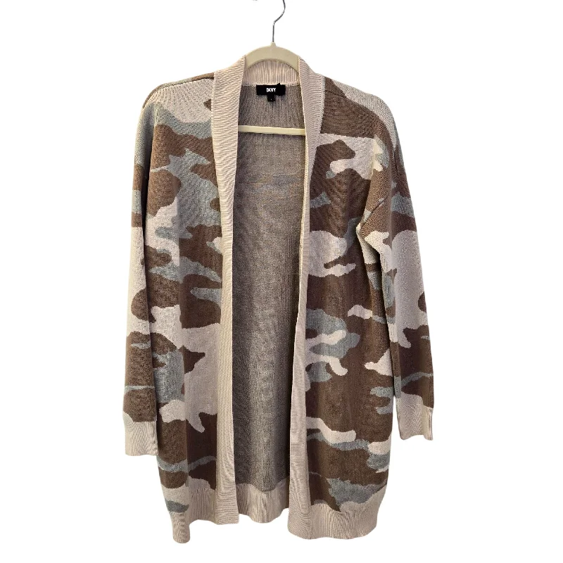 DKNY Viscose Blend Camouflage Open Cardigan Sweater Size Small Neon metallic Matte
