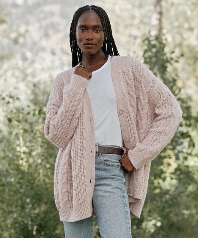 Cable Cocoon Cardigan Boat Neck Shawl Collar Notched Collar