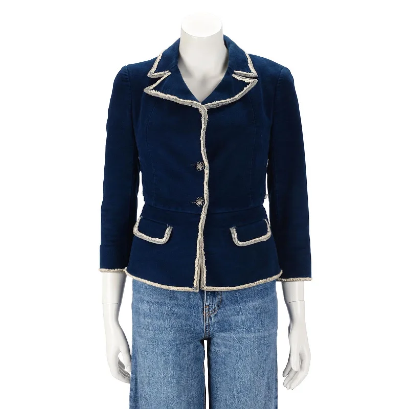 Chanel Blue Velvet Frayed Edge Corset Jacket FR 36 Fleece Jacket Down Jacket Feather Jacket Chanel Blue Velvet Frayed Edge Corset Jacket FR 36 Fleece Jacket Down Jacket Feather Jacket