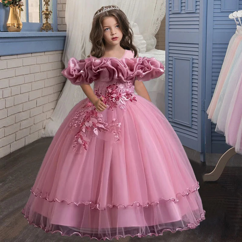 Cinessd New Elegant Girl Party Dress Long Wedding Bridesmaid Dress 4-13 Year Old Mesh Embroidered Graduation Ball Evening Dress Tunics Spring floral Cinessd New Elegant Girl Party Dress Long Wedding Bridesmaid Dress 4-13 Year Old Mesh Embroidered Graduation Ball Evening Dress Tunics Spring floral