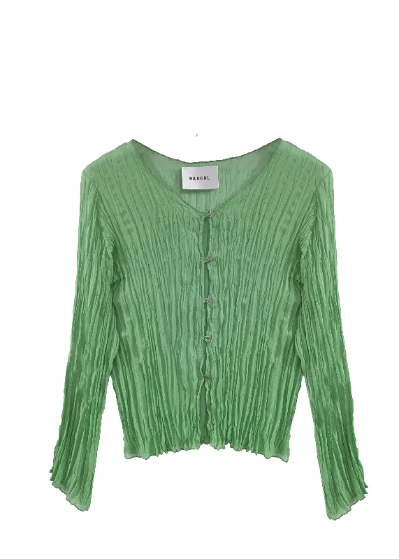 Maya Pleated Cardigan- Green Collared Crew Neck Turtle Neck