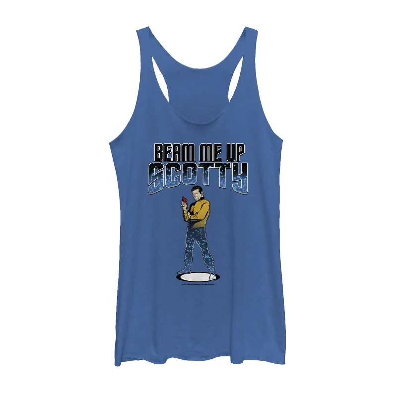 Women's Star Trek Cartoon Kirk Beam Me Up Scotty Transporter Racerback Tank Top tie dye tank