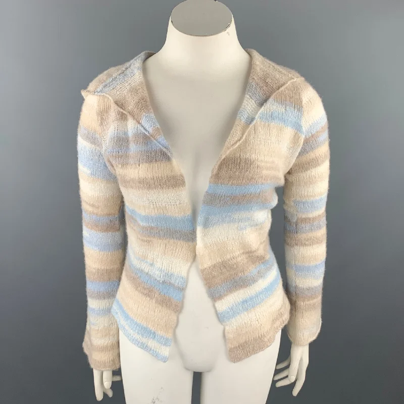 CASMARI Size L Multi-Color Knitted Cashmere / Lycra Hooded Cardigan Bright Pastel Dark