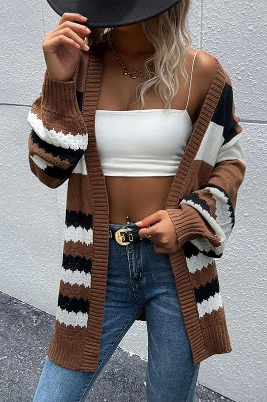 COLOR BLOCK OPEN FRONT CASUAL CARDIGAN Casual Formal Business