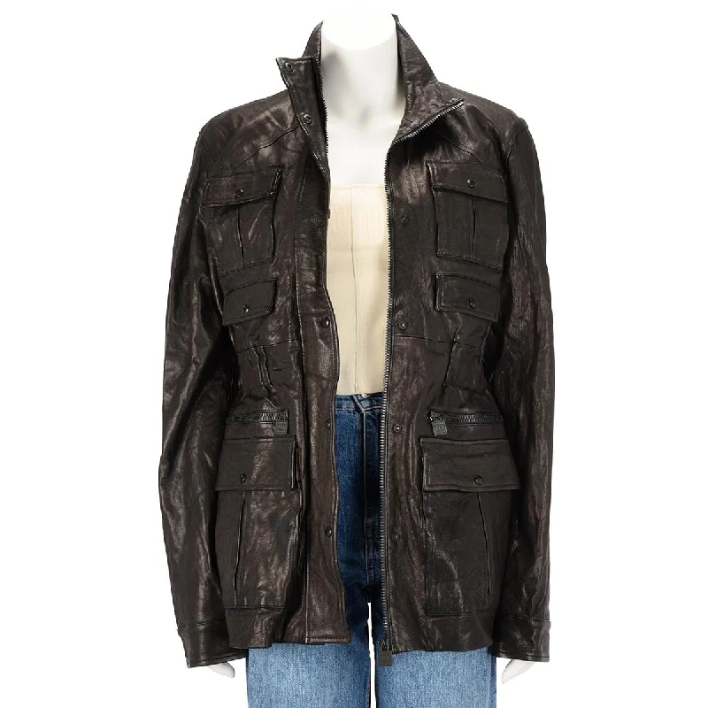 Chanel Black Washed Leather Zip Front Jacket FR 44 Chenille Jacket Brocade Jacket Lace Jacket Chanel Black Washed Leather Zip Front Jacket FR 44 Chenille Jacket Brocade Jacket Lace Jacket