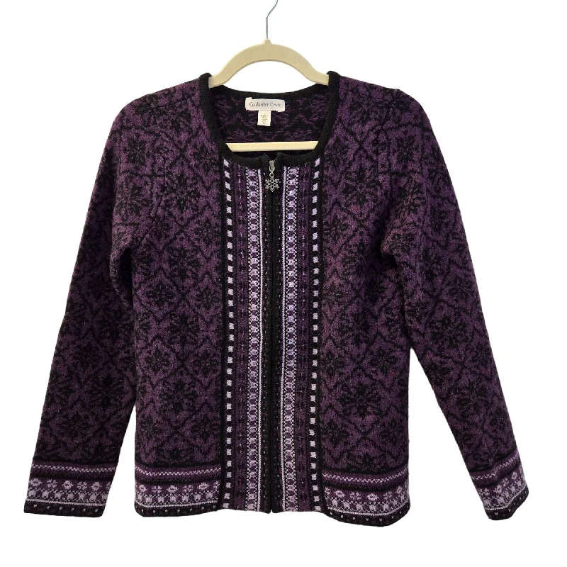 Coldwater Creek Wool Blend Snowflake Pattern Cardigan Sweater Size XS Ribbed Striped Patterned Coldwater Creek Wool Blend Snowflake Pattern Cardigan Sweater Size XS Ribbed Striped Patterned