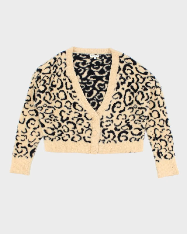 For Love & Lemons Womens Leopard Cardigan - L Satin Fabric Silk Fabric Chiffon Fabric