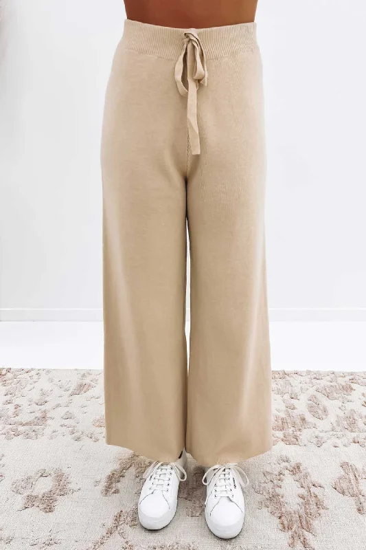 Kinsley Knit Pant Oatmeal Relaxed High-Waist Trousers