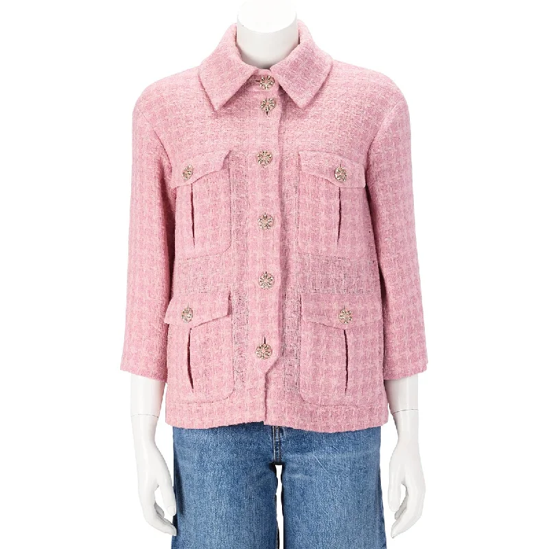 Chanel Pink Boucle Tweed Gripoix Jacket FR 36 Chenille Fabric Brocade Fabric Lace Fabric Chanel Pink Boucle Tweed Gripoix Jacket FR 36 Chenille Fabric Brocade Fabric Lace Fabric