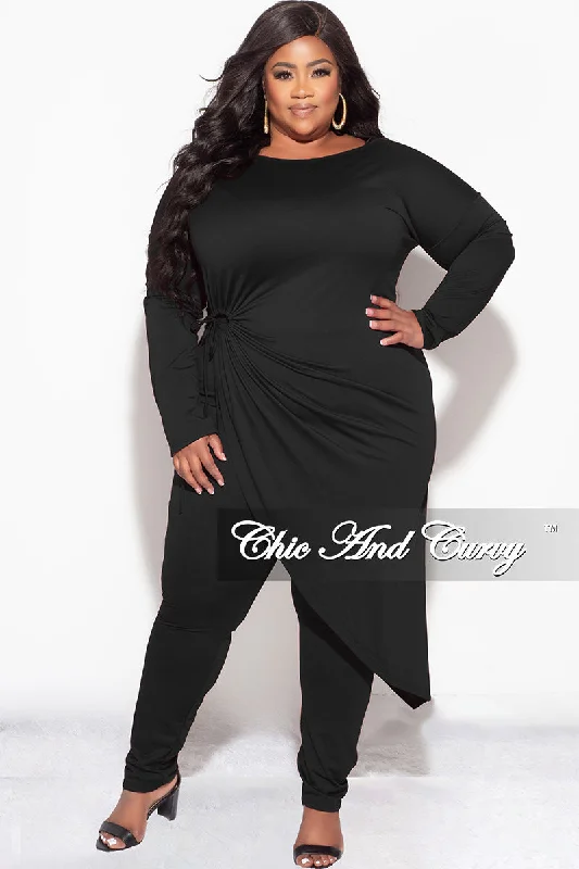 Final Sale Plus Size 2pc High-Low Top and Pants in Black Formal Linen Trousers