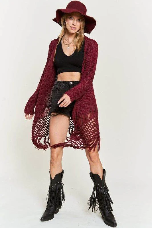 Jade By Jane Fringe Knit Cardigan Plus Velvet Chenille Corduroy