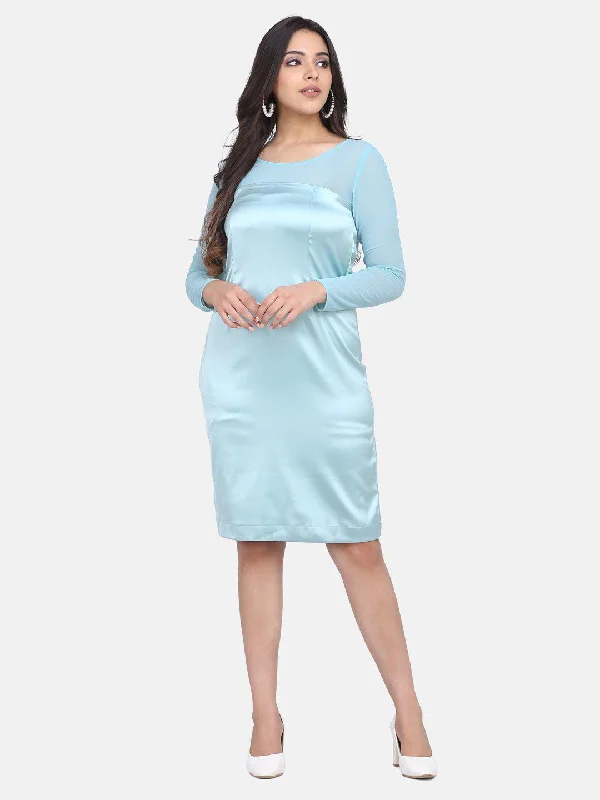 Stretch Satin Party Dress - Sea Green Tunics Practical durable