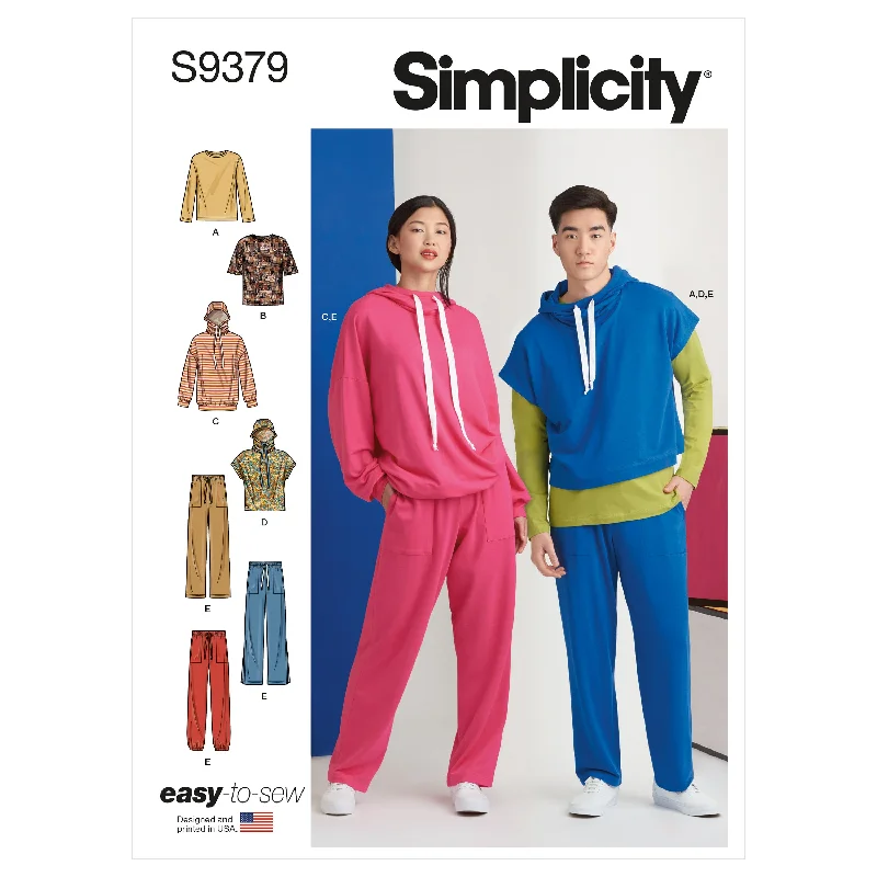 Simplicity Pattern 9379 Unisex Hoodie Pants & Tee Casual Drawstring Pants