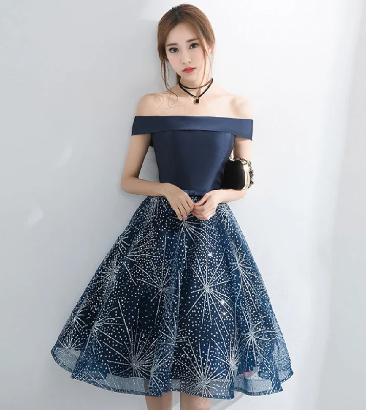 Blue tulle sequins short prom dress party dress  8539 Tunics Modern contemporary